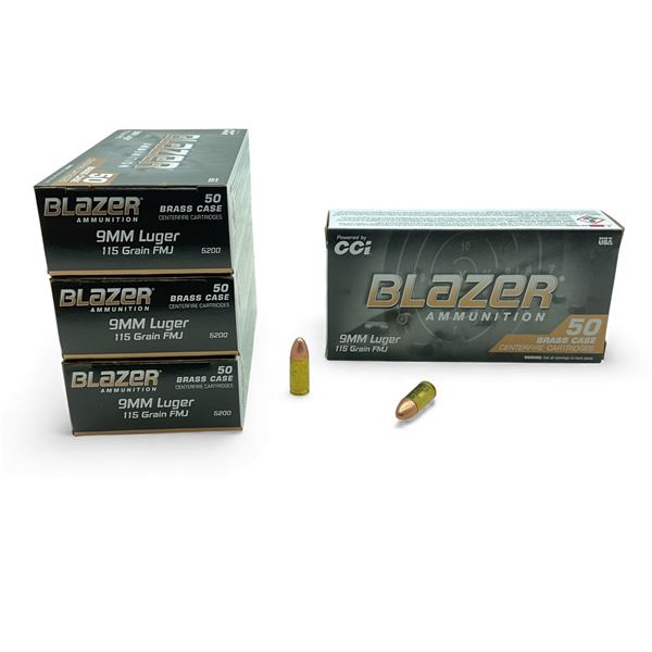 CCI Blazer 9mm Luger, 115 Grain FMJ Ammunition, 200 Rounds