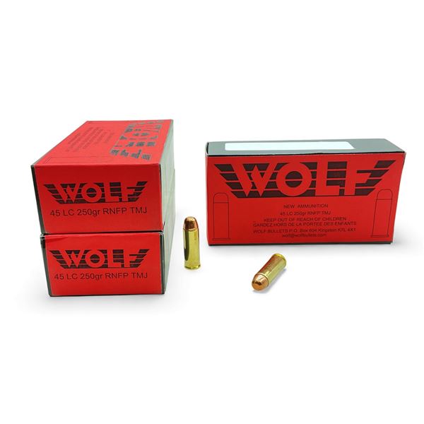 Wolf 45 LC, 250 Grain RNFP TMJ Ammunition, 150 Rounds