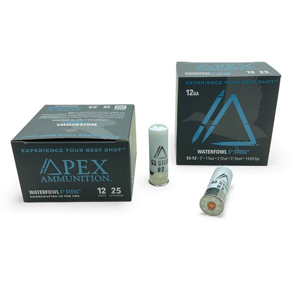 Apex Waterfowl S3 Steel 12 Ga, 3”, 1-1/4 oz, #2 Shot Ammunition, 50 Rounds
