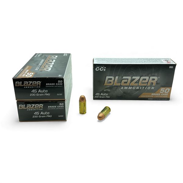 CCI Blazer 45 Auto, 230 Grain FMJ Ammunition, 150 Rounds