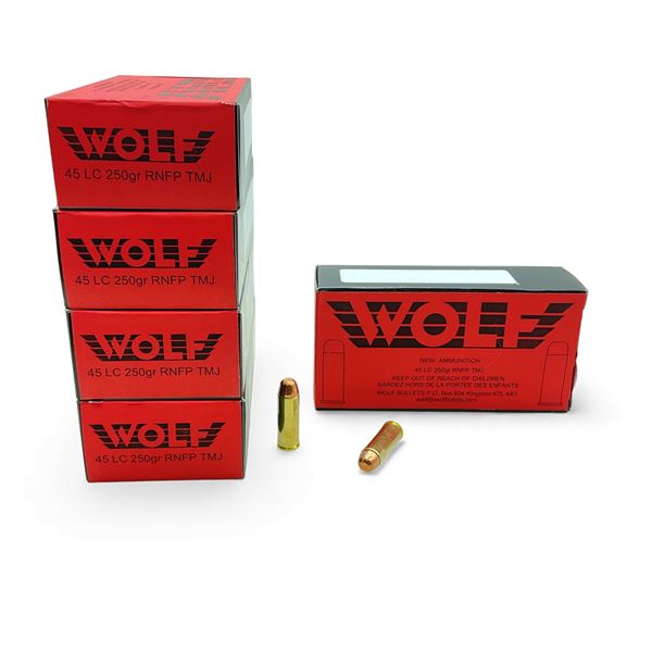 Wolf 45 LC, 250 Grain RNFP TMJ Ammunition, 250 Rounds