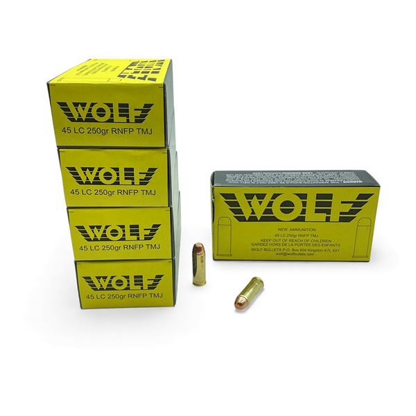 Wolf 45 LC, 250 Grain RNFP TMJ Ammunition, 250 Rounds