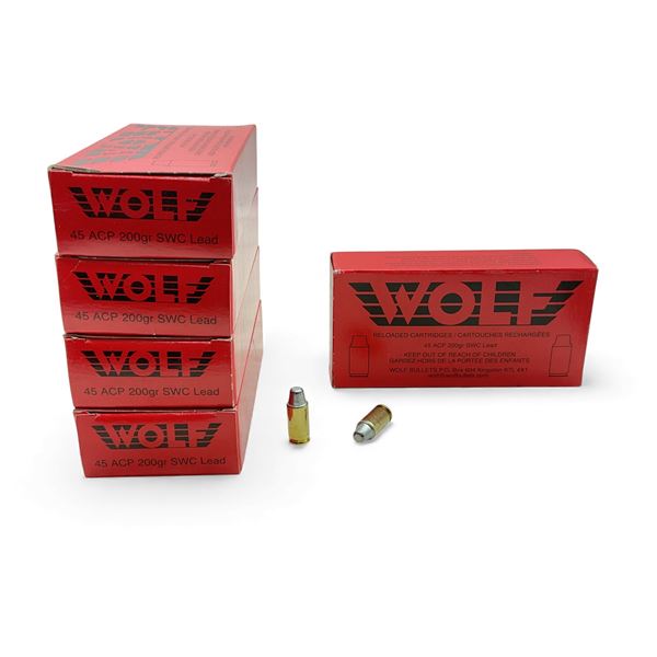 Wolf 45 ACP, 200 Grain SWC Lead Reloaded Ammunition, 250 Rounds