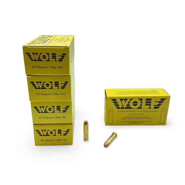 Wolf 357 Magnum, 158 Grain TMJ Reloaded Ammunition, 250 Rounds