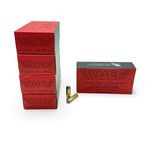 Wolf 45 Long Colt, 250 Grain RNFP Lead Reloaded Ammunition, 250 Rounds