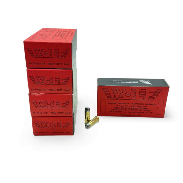 Wolf 45 Long Colt, 250 Grain RNFP Lead Reloaded Ammunition, 250 Rounds