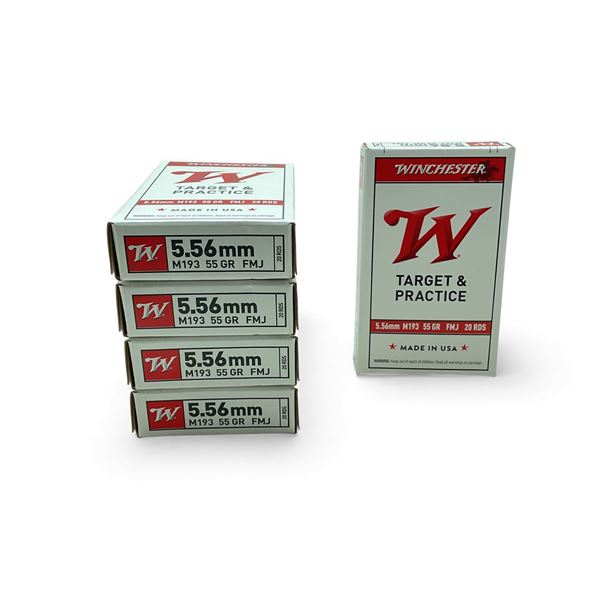 Winchester Target & Practice 5.56mm (M193), 55 Grain FMJ Ammunition, 100 Rounds