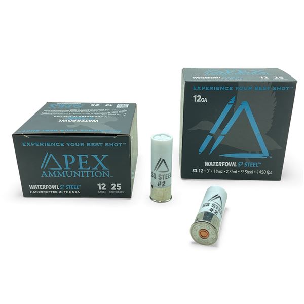 Apex Waterfowl S3 Steel 12 Ga, 3”, 1-1/4 oz, #2 Shot Ammunition, 50 Rounds