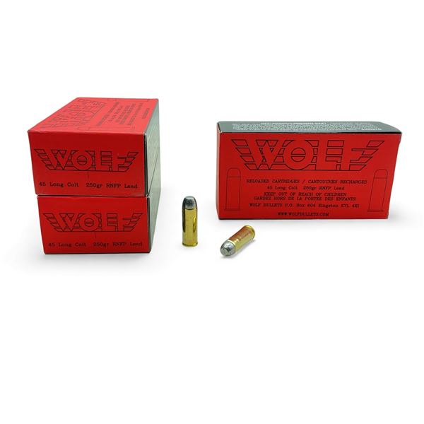 Wolf 45 Long Colt, 250 Grain RNFP Lead Reloaded Ammunition, 150 Rounds