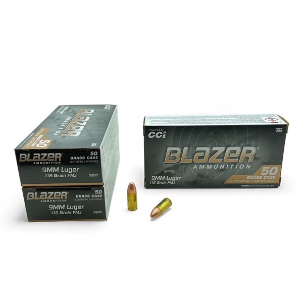 CCI Blazer 9mm Luger, 115 Grain FMJ Ammunition, 150 Rounds
