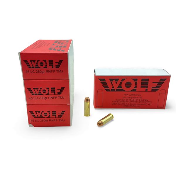 Wolf 45 LC, 250 Grain RNFP TMJ Ammunition, 200 Rounds