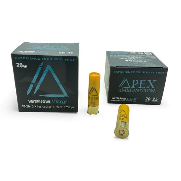 Apex Waterfowl S3 Steel 20 Ga, 3”, 1 oz, #2 Shot Ammunition, 50 Rounds