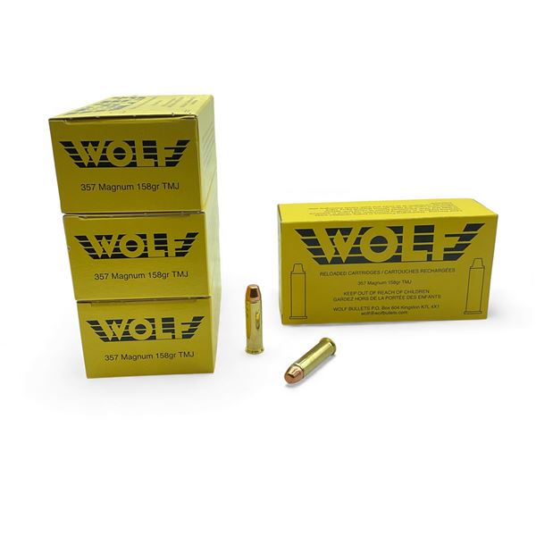 Wolf 357 Magnum, 158 Grain TMJ Reloaded Ammunition, 200 Rounds