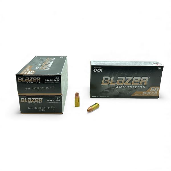 CCI Blazer 9mm Luger, 124 Grain FMJ Ammunition, 150 Rounds