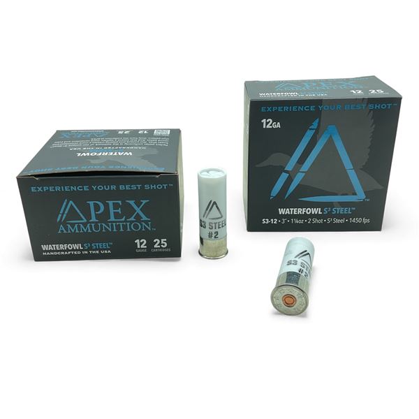 Apex Waterfowl S3 Steel 12 Ga, 3”, 1-1/4 oz, #2 Shot Ammunition, 50 Rounds