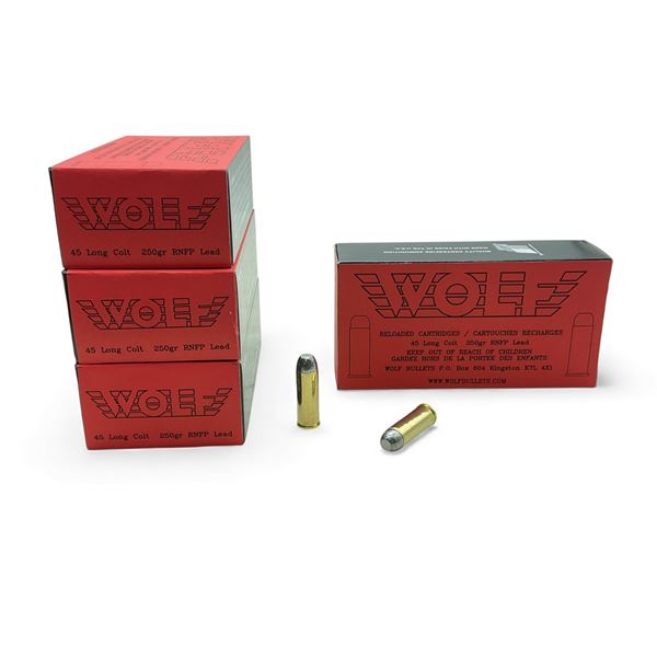 Wolf 45 Long Colt, 250 Grain RNFP Lead Reloaded Ammunition, 200 Rounds