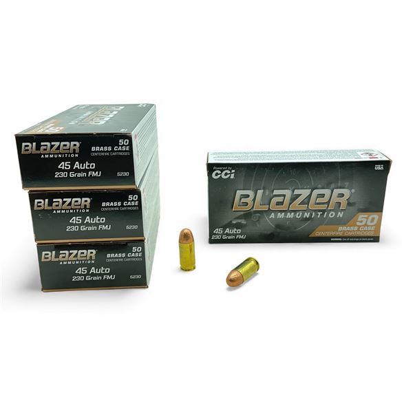 CCI Blazer 45 Auto, 230 Grain FMJ Ammunition, 200 Rounds