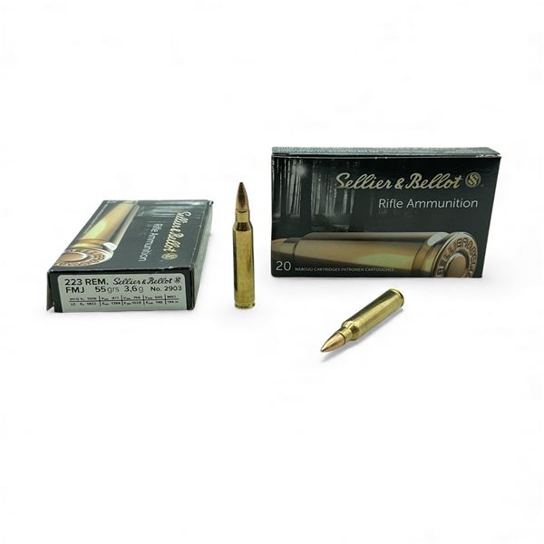 Sellier & Bellot 223 Rem, 55 Grain FMJ Ammunition, 40 Rounds