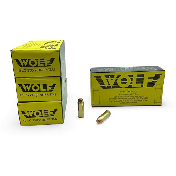 Wolf 45 LC, 250 Grain RNFP TMJ Ammunition, 200 Rounds