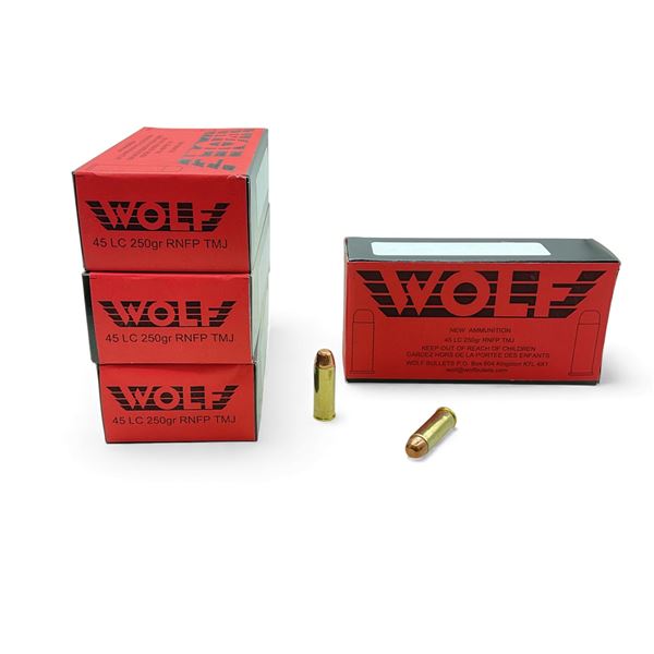 Wolf 45 LC, 250 Grain RNFP TMJ Ammunition, 200 Rounds