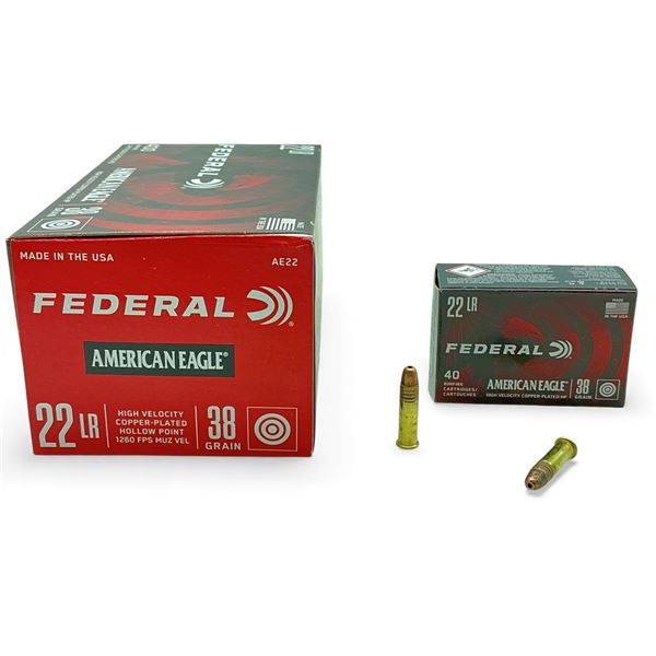 Federal American Eagle .22 LR, 38 Grain High Velocity Copper Plated HP Ammunition, 400 Rounds