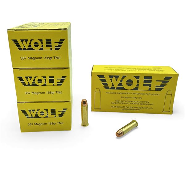 Wolf 357 Magnum, 158 Grain TMJ Reloaded Ammunition, 200 Rounds