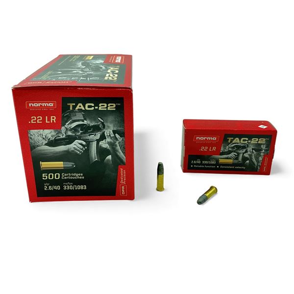 Norma Tac-22 .22 LR, 40 Grain LRN Ammunition, 500 Rounds
