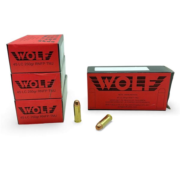 Wolf 45 LC, 250 Grain RNFP TMJ Ammunition, 200 Rounds