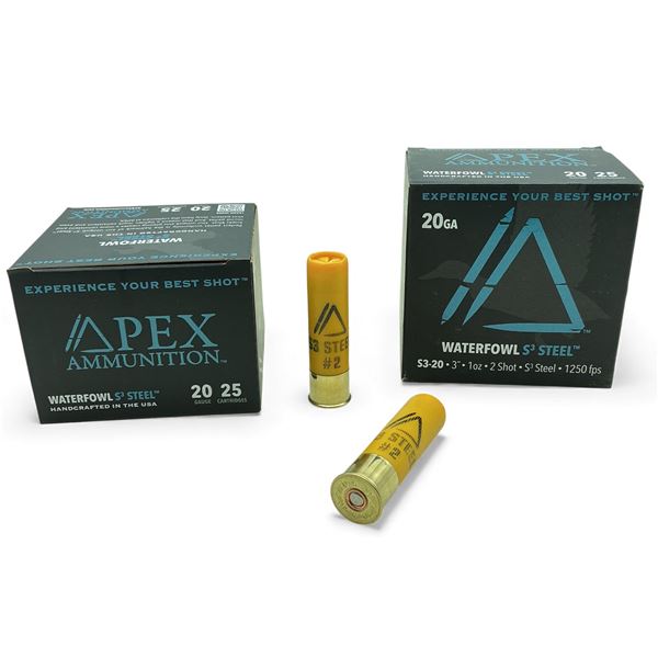 Apex Waterfowl S3 Steel 20 Ga, 3”, 1 oz, #2 Shot Ammunition, 50 Rounds