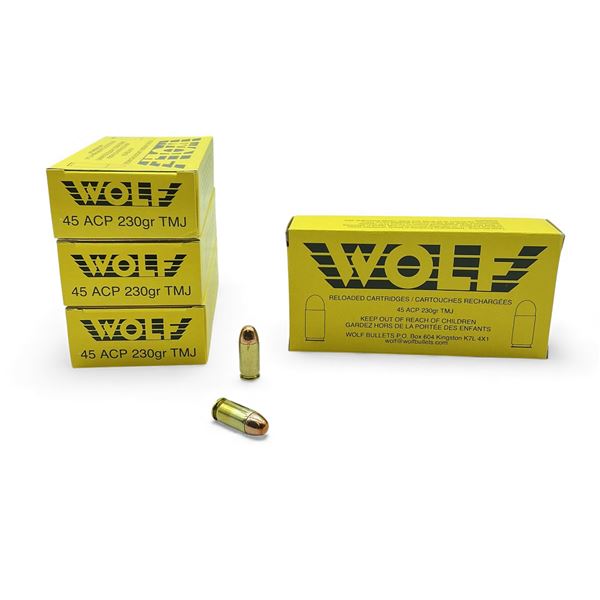 Wolf 45 ACP, 230 Grain TMJ Reloaded Ammunition, 200 Rounds