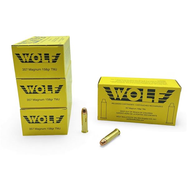 Wolf 357 Magnum, 158 Grain TMJ Reloaded Ammunition, 200 Rounds