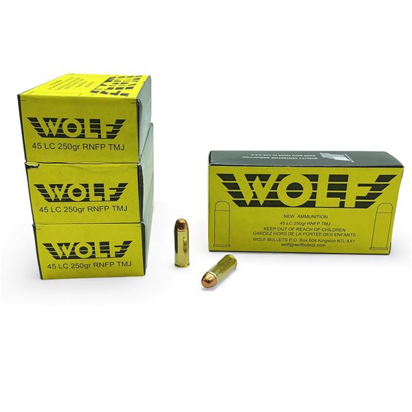 Wolf 45 LC, 250 Grain RNFP TMJ Ammunition, 200 Rounds