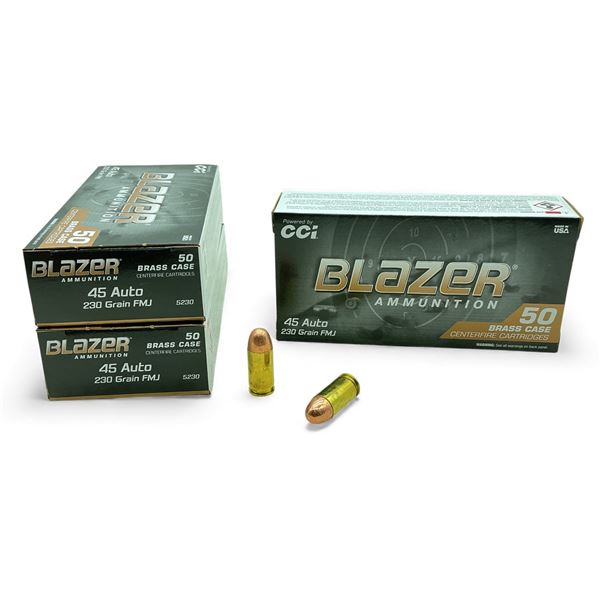 CCI Blazer 45 Auto, 230 Grain FMJ Ammunition, 150 Rounds