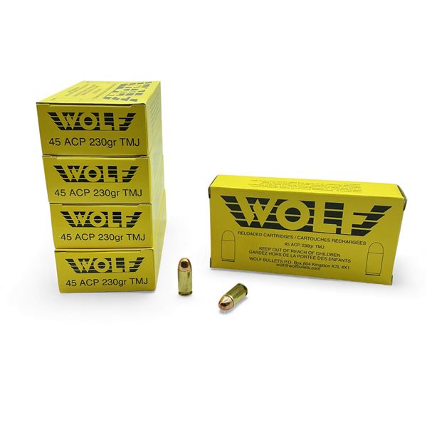 Wolf 45 ACP, 230 Grain TMJ Reloaded Ammunition, 250 Rounds