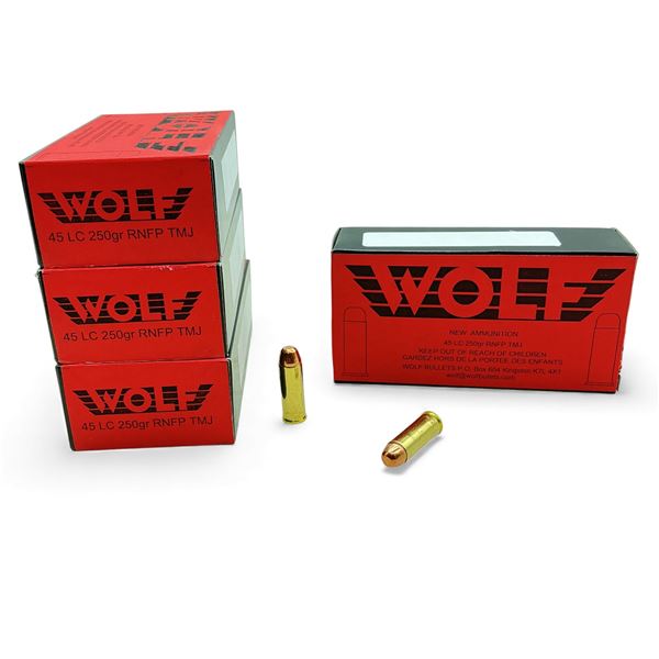 Wolf 45 LC, 250 Grain RNFP TMJ Ammunition, 200 Rounds