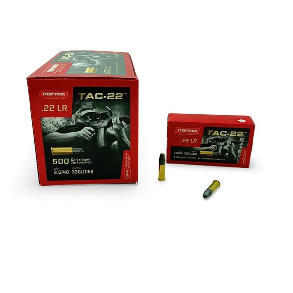 Norma Tac-22 .22 LR, 40 Grain LRN Ammunition, 500 Rounds
