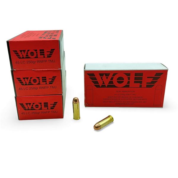 Wolf 45 LC, 250 Grain RNFP TMJ Ammunition, 200 Rounds