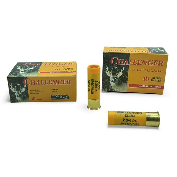 Challenger 20 Ga, 2-3/4" Magnum Slug Ammunition, 20 Rounds
