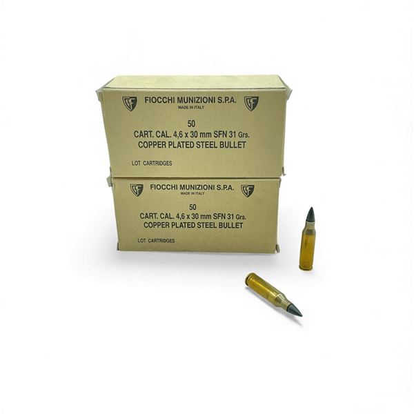 Fiocchi 4.6x30mm, 31 Grain SFN Copper Plated Steel Ammunition, 100 Rounds