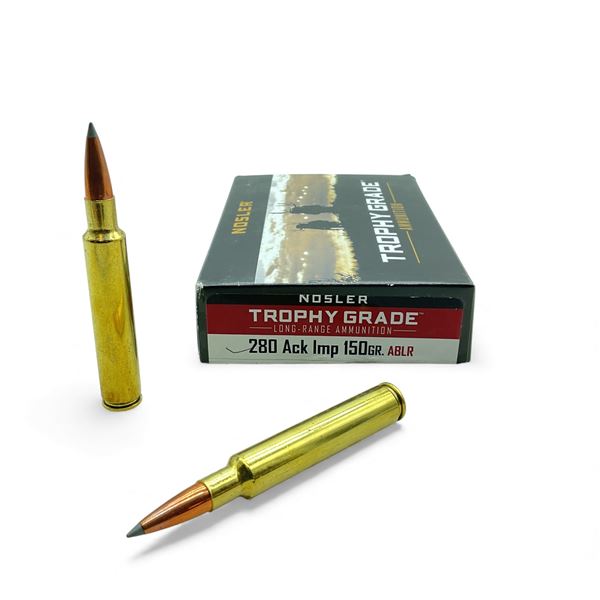 Nosler Trophy Grade 280 ACK IMP, 150 Grain ABLR Ammunition, 20 Rounds
