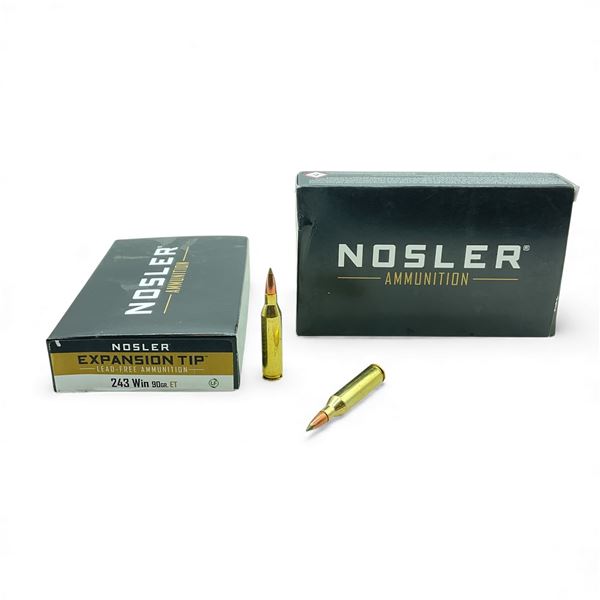 Nosler Expansion Tip 243 Win, 90 Grain ET Lead Free Ammunition, 40 Rounds