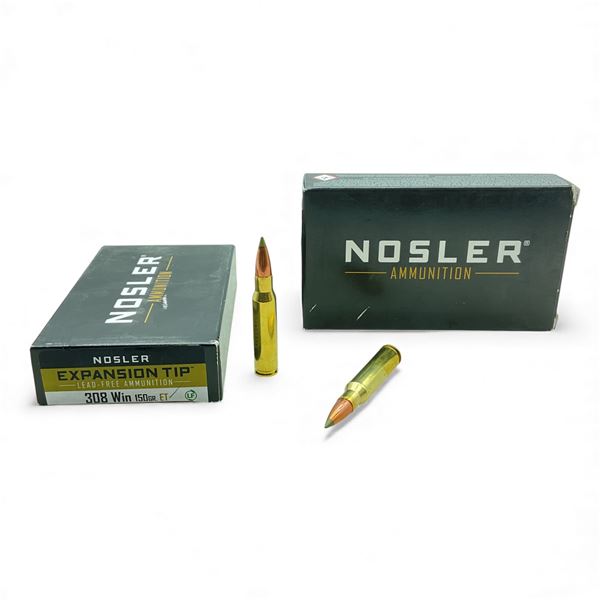 Nosler Expansion Tip 308 Win, 150 Grain ET Lead Free Ammunition, 40 Rounds