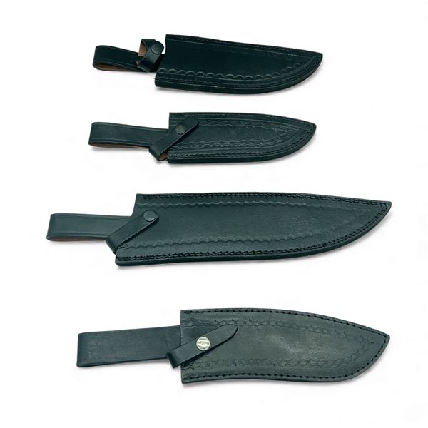 Assorted Leather Belt Knife Sheaths X 4 Qty, Approximately 9", 7.75", 8.75", 12.5" Lengths