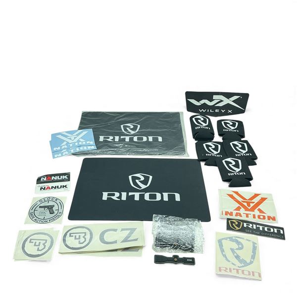 Assorted Firearm Branded Accessories & Stickers