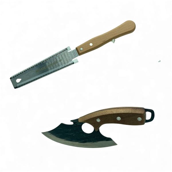 Baolian Double Sided Fixed Saw, 5.75" Blade and Fixed 5" Blade Knife with Wood Handle