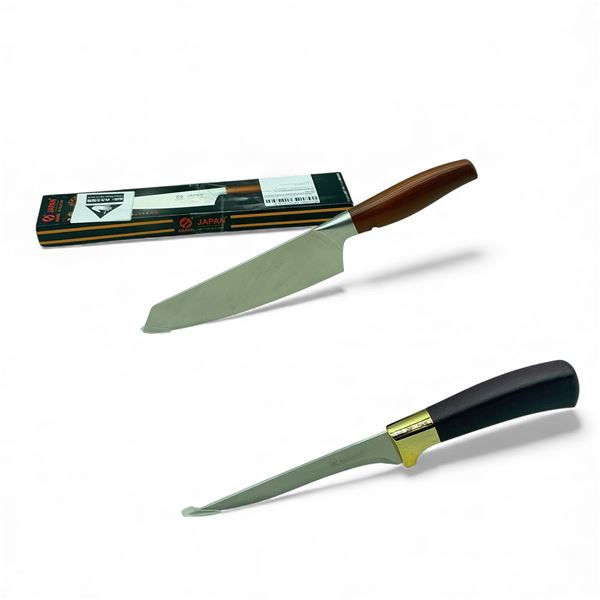 Ting Ling Knife Lux Fixed 5.25" Blade Knife and Asakh Japan SK5 7.25" Fixed Blade Kitchen Knife, New