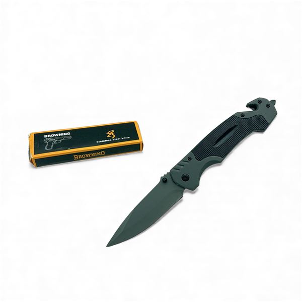 Folding 3.75" Blade Knife with Belt Cutter, Glass Breaker and Belt Clip, New