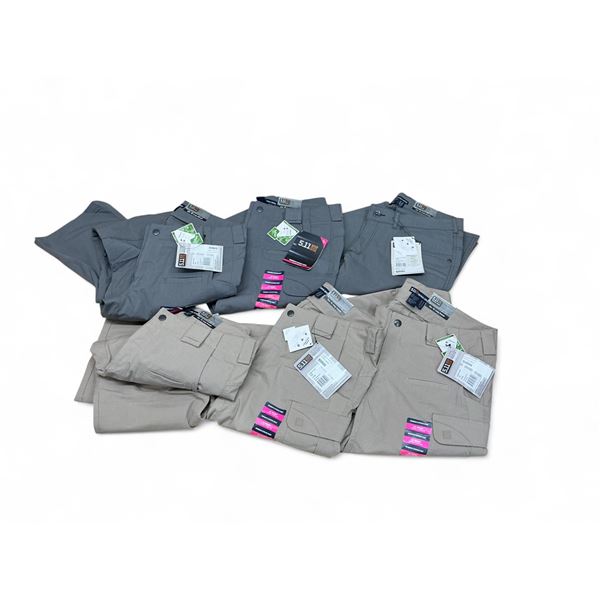 5.11 Tactical Woman's Stryke Pant, Size: 10 Waist Long Inseam, Tan and Grey X 6 Qty, New