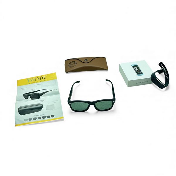 7 Shade LCD 7 Shade Changing Sunglasses, Ray Ban Sunglasses Case and Smart Bracelet/ Watch