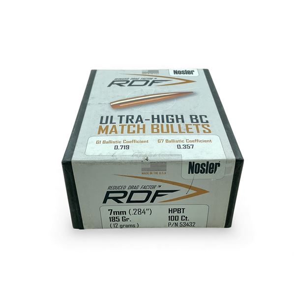 Nosler RDF Ultra-High BC 7mm (.284"), 185 Grain HPBT Match Projectiles, 100 Qty